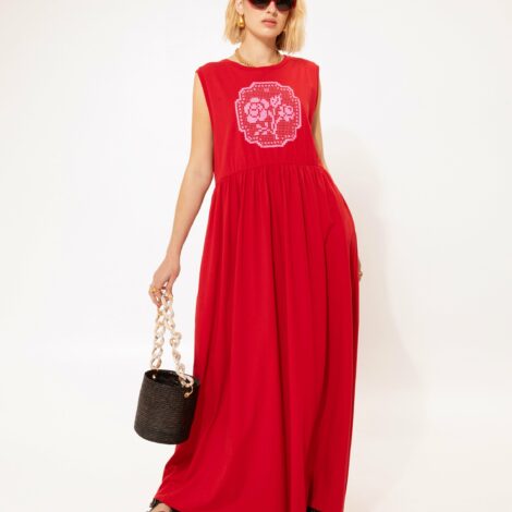 SLEEVELESS COTTON DRESS KENTIMA RED
