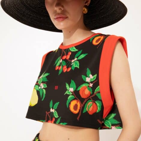SLEEVELESS CROPPED SWEATER FRUITS
