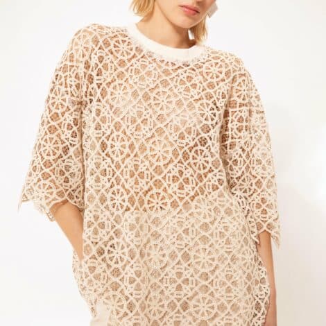 OVERSIZED CROCHET T-SHIRT BEIGE