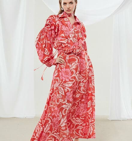 Camellia printed wide skirt