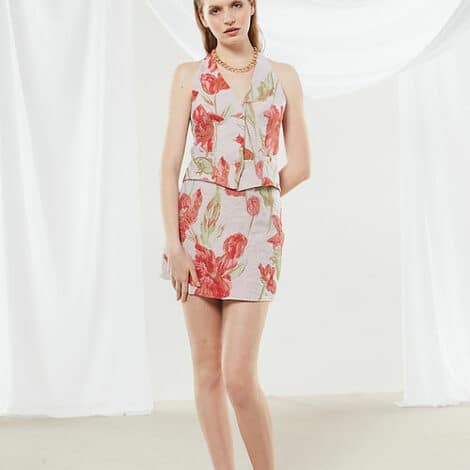 Rose brocade mini skirt